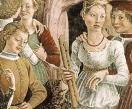 Cossa, The Triumph of Venus (15th century), detail: 2 medieval recorders