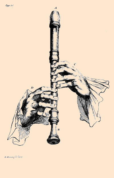 le dessin d'une flûte à bec de Hotteterre