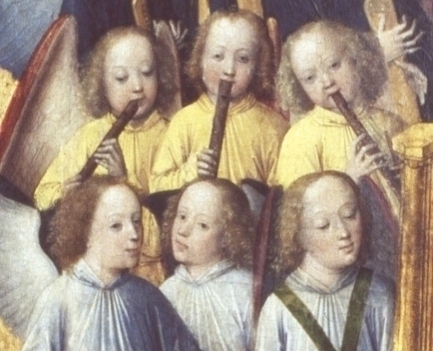 détail montrant des flûtes à bec du 15e siècle